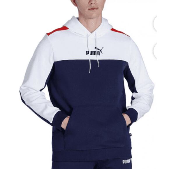 PUMA Navy White Red Colorblock Pullover Hoodie Streetwear Athletic Style~NEW - Picture 1 of 12